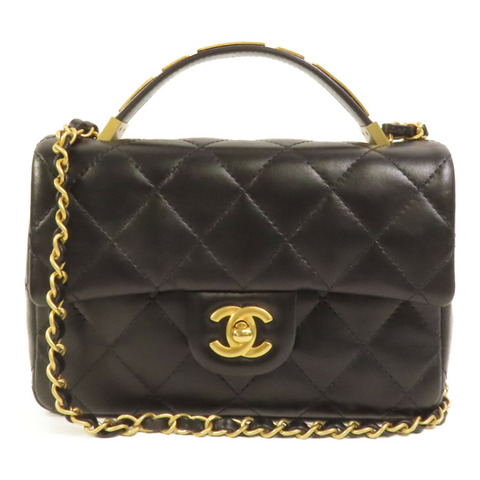 CHANEL 牛皮皮革Top Handle金扣手挽肩背兩用袋