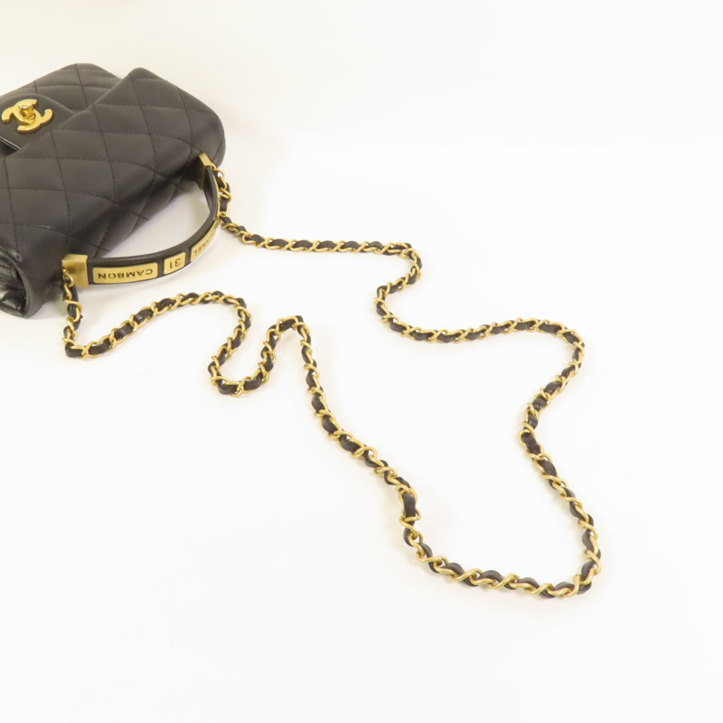 CHANEL 牛皮皮革Top Handle金扣手挽肩背兩用袋-4