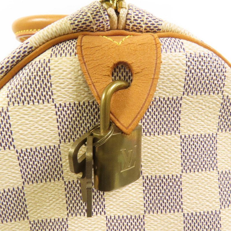 LOUIS VUITTON Damier Azur Speedy 30金扣手挽袋-6