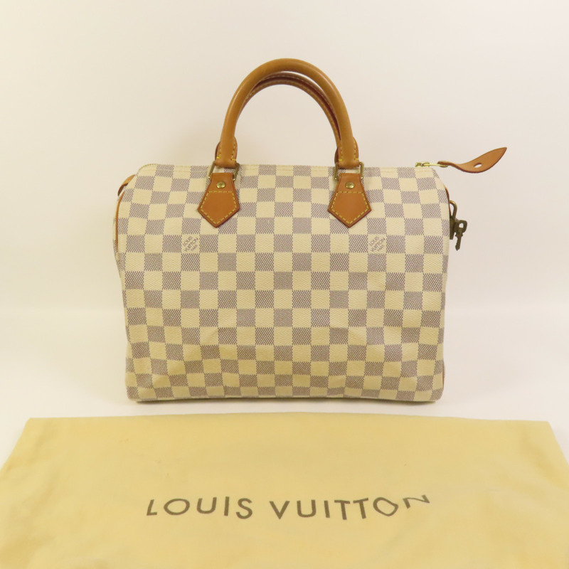 LOUIS VUITTON Damier Azur Speedy 30金扣手挽袋-9