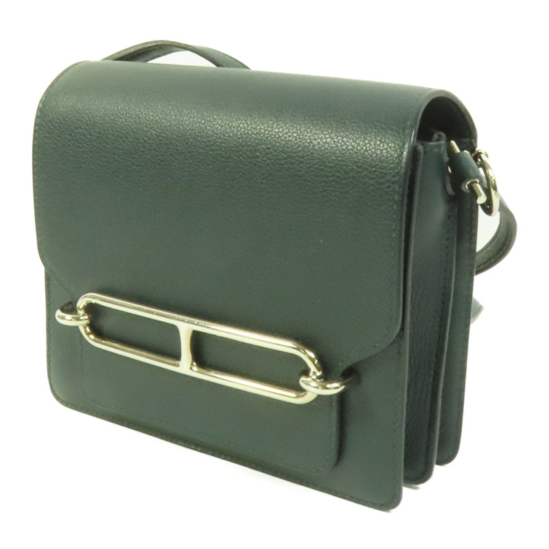 HERMES Evercolor皮革Roulis Mini銀扣肩背袋Vert Bosphore-2