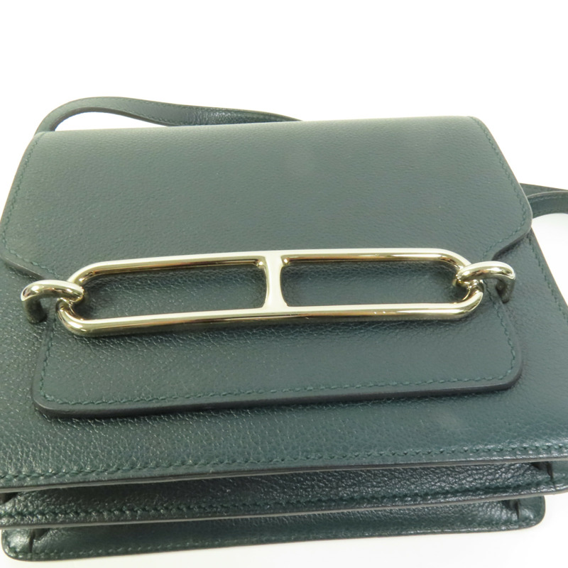 HERMES Evercolor皮革Roulis Mini銀扣肩背袋Vert Bosphore-5