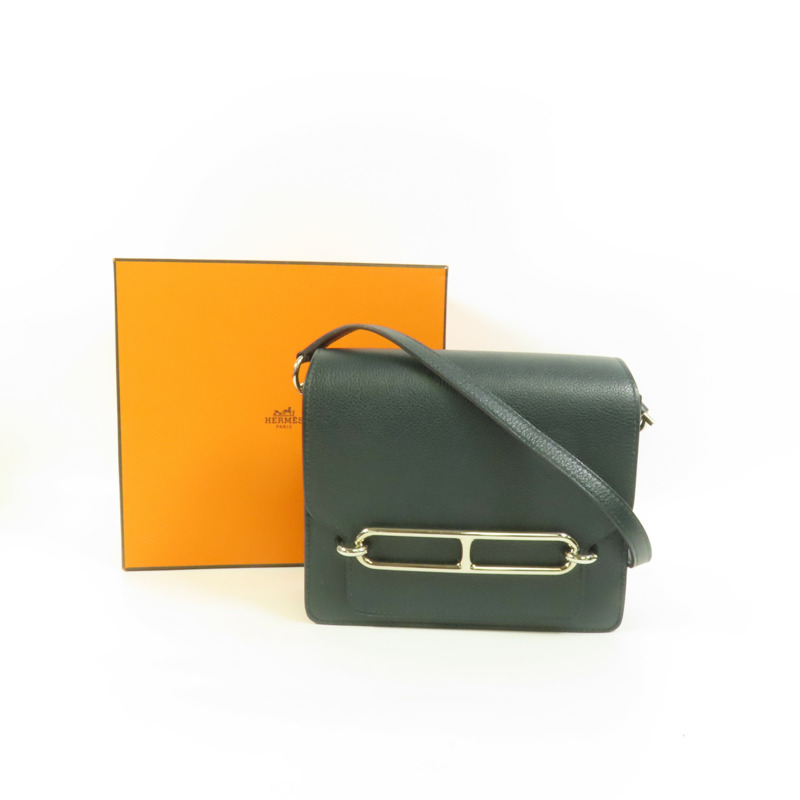 HERMES Evercolor皮革Roulis Mini銀扣肩背袋Vert Bosphore-9