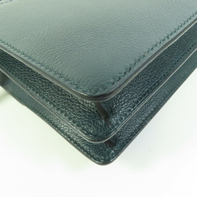 HERMES Evercolor皮革Roulis Mini銀扣肩背袋Vert Bosphore-11