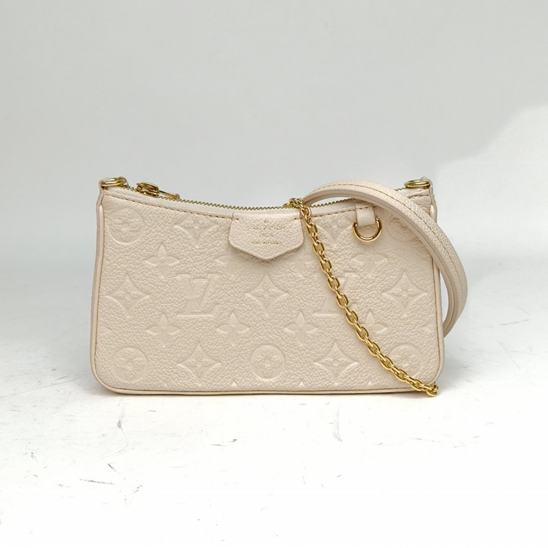 LOUIS VUITTON Easypouch單肩腋下包全皮壓紋米白色牛皮金扣晶片-0