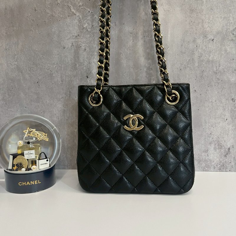 Chanel mini tote 黑金荔枝牛 晶片款-0