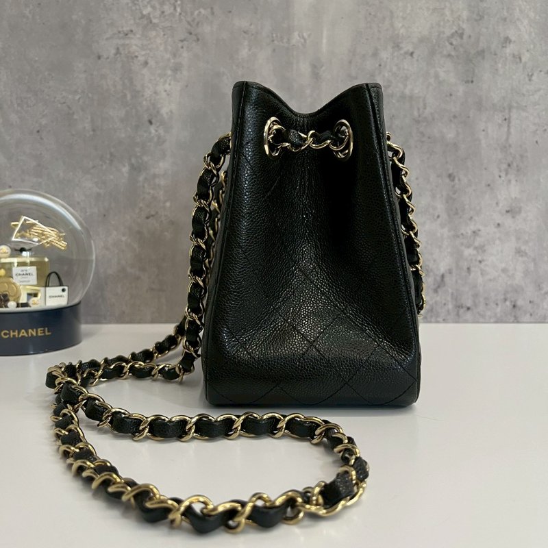 Chanel mini tote 黑金荔枝牛 晶片款-2