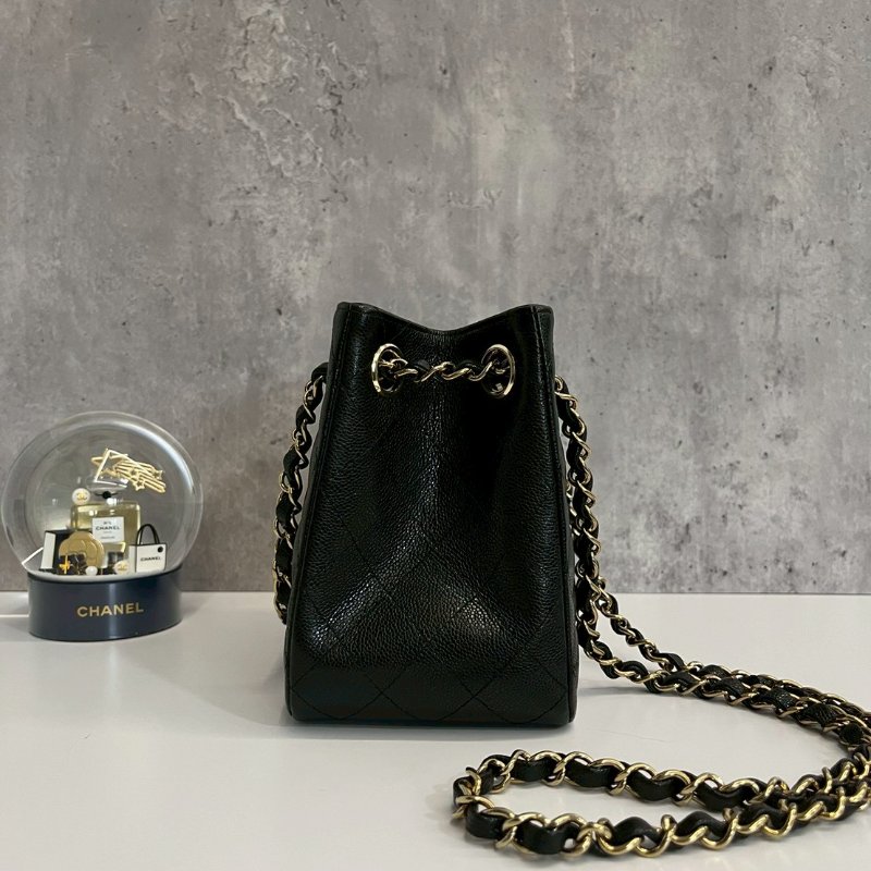 Chanel mini tote 黑金荔枝牛 晶片款-3