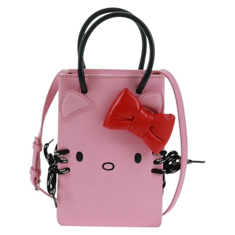 【日本直送】BALENCIAGA 2020春夏 Hello Kitty 手提包 小牛皮 兩用 粉紅色 619043 正品 170731SM-12