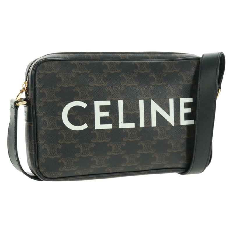 【日本直送】CELINE Triomphe 中斜背包/肩背包 PVC 黑色金色 正品 BA9639M-0