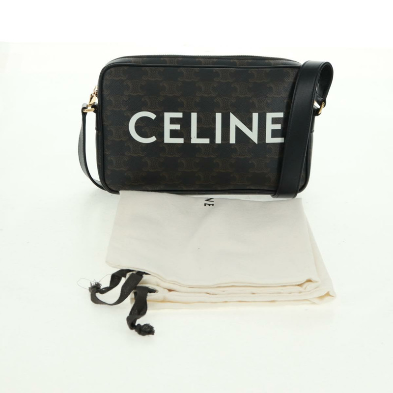 【日本直送】CELINE Triomphe 中斜背包/肩背包 PVC 黑色金色 正品 BA9639M-11