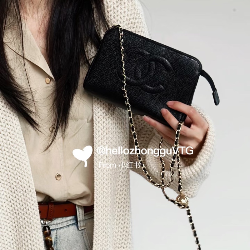 Chanel香奈兒荔枝雙C化妝包鏈條包🏅-6