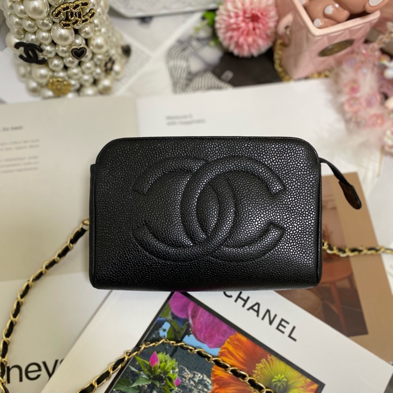 Chanel香奈兒荔枝雙C化妝包鏈條包🏅-10