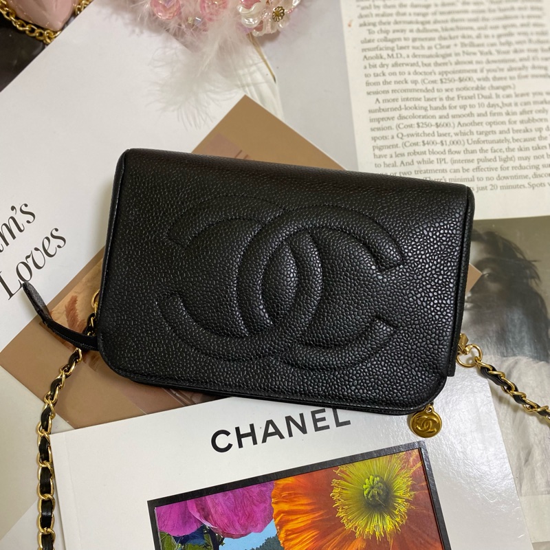 Chanel香奈兒荔枝雙C化妝包鏈條包🏅-13