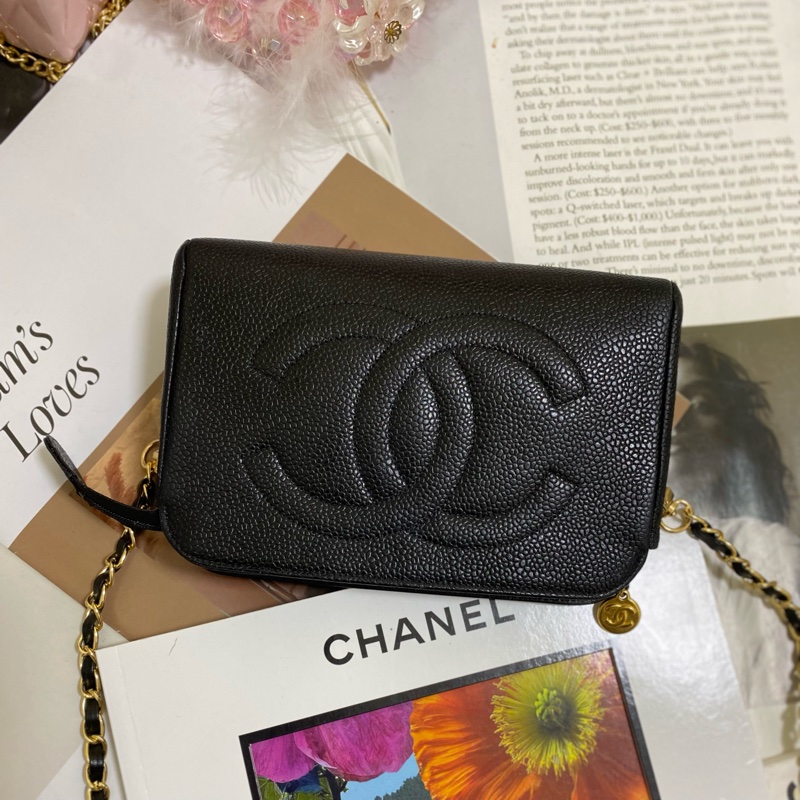 Chanel香奈兒荔枝雙C化妝包鏈條包🏅-14