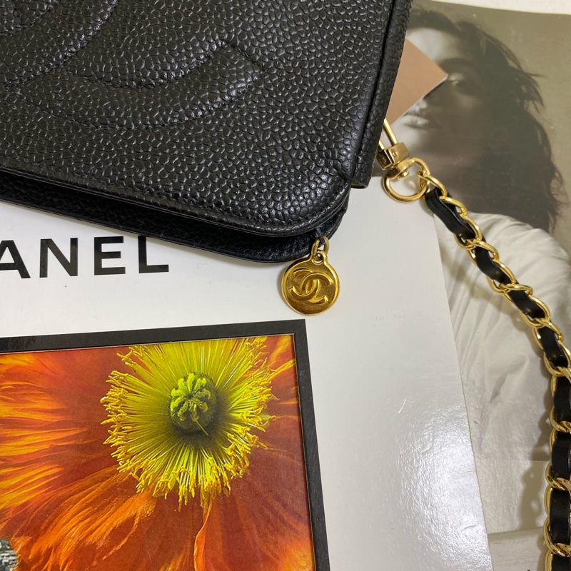 Chanel香奈兒荔枝雙C化妝包鏈條包🏅-15