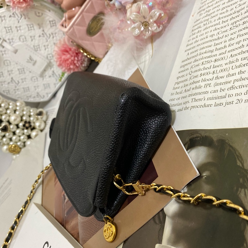 Chanel香奈兒荔枝雙C化妝包鏈條包🏅-16