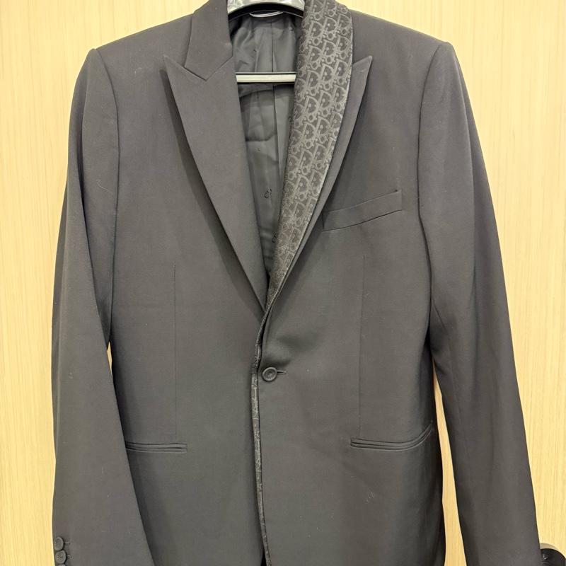 Dior asymmetrical oblique collar black wool blazer jacket 48 西裝外套-1