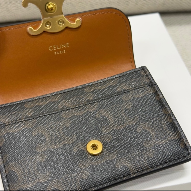 CELINE賽琳 Triomphe 凱旋門金屬大鎖扣老花滿印合成革 零錢包卡包女款棕色-5
