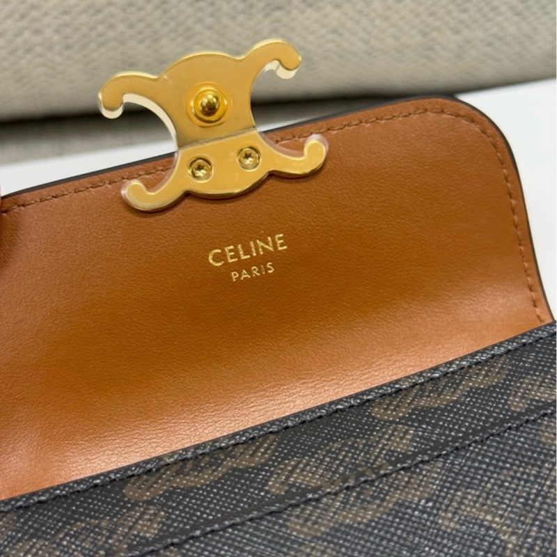 CELINE賽琳 Triomphe 凱旋門金屬大鎖扣老花滿印合成革 零錢包卡包女款棕色-6