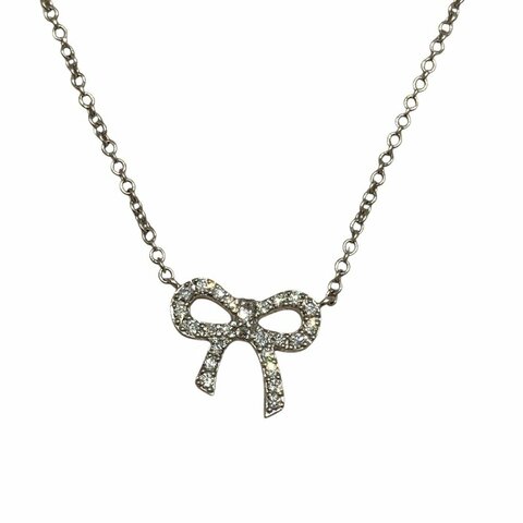 TIFFANY&CO. 蒂芙尼 METRO BOW NECKLACE 項鍊 K18 鑽石 銀白色