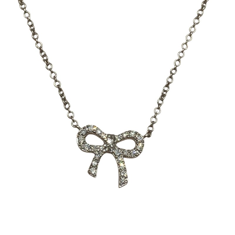 TIFFANY&CO. 蒂芙尼 METRO BOW NECKLACE 項鍊 K18 鑽石 銀白色-0
