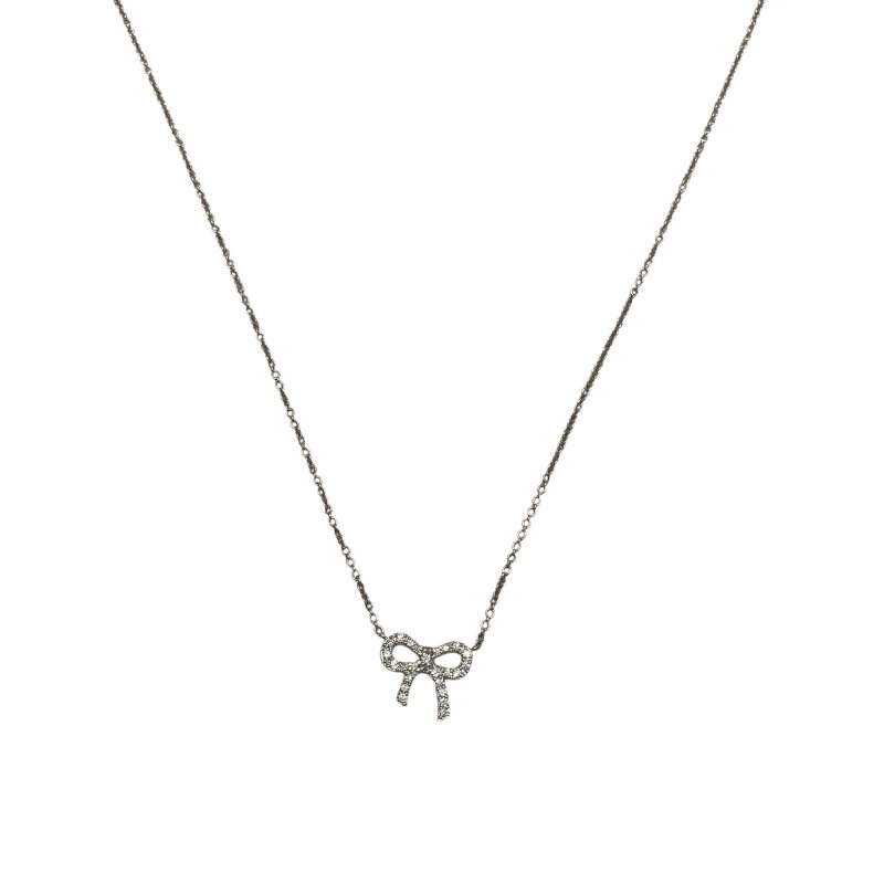 TIFFANY&CO. 蒂芙尼 METRO BOW NECKLACE 項鍊 K18 鑽石 銀白色-2