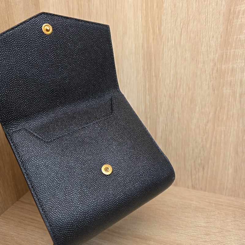 [ 甜價出！😍] YSL 黑粒面牛皮金釦UpTown短夾-4