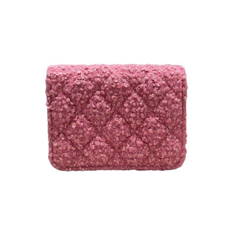 CHANEL 香奈兒 TWEED QUILTED FLAP CHAIN WAIST BAG 迷你腰包 粉紅色 粗花呢 淺金釦-2
