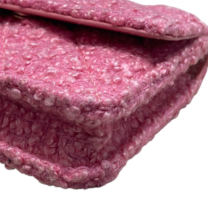 CHANEL 香奈兒 TWEED QUILTED FLAP CHAIN WAIST BAG 迷你腰包 粉紅色 粗花呢 淺金釦-8