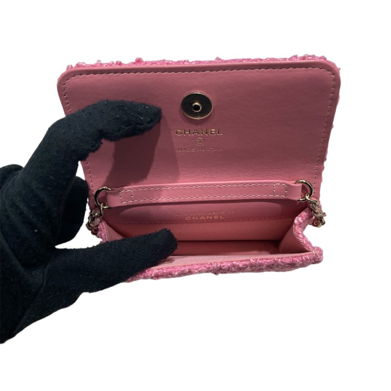 CHANEL 香奈兒 TWEED QUILTED FLAP CHAIN WAIST BAG 迷你腰包 粉紅色 粗花呢 淺金釦-12