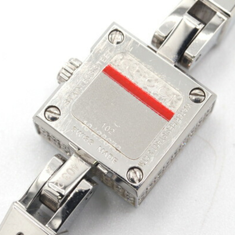 Gucci 女士 G 迷你鑽石錶圈腕錶,102,銀色錶盤,不鏽鋼錶殼,皮革錶帶,石英機芯,電池驅動,手鐲式腕錶-3