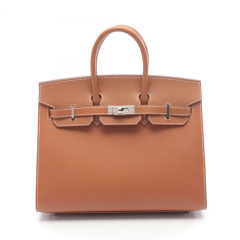 愛馬仕 Birkin 25 Sellier 手提包，Epsom 皮革，棕色金色，二手，女士，帶五金配件。