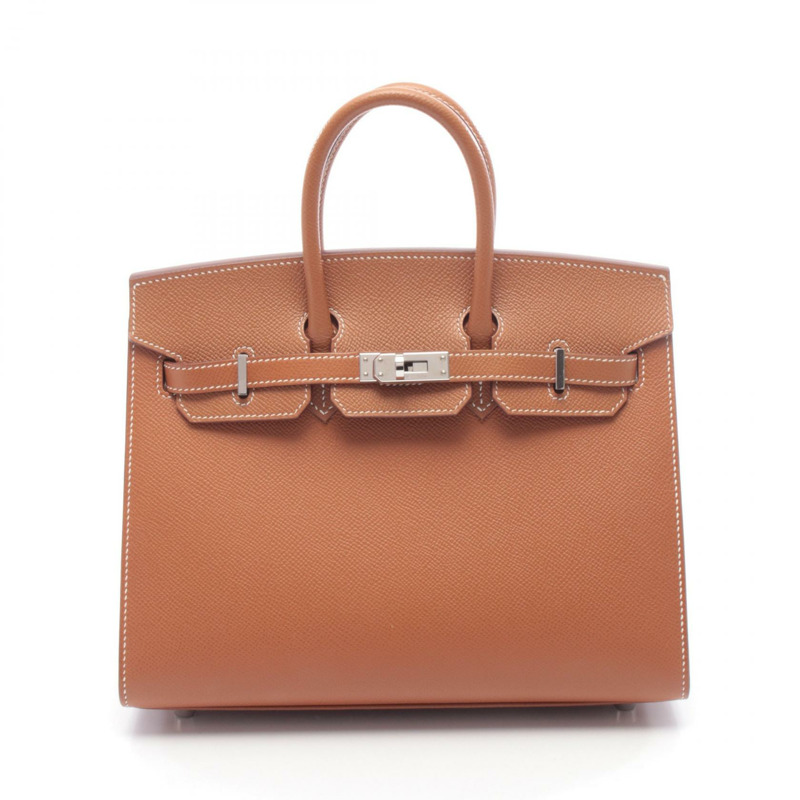 愛馬仕 Birkin 25 Sellier 手提包,Epsom 皮革,棕色金色,二手,女士,帶五金配件。-0
