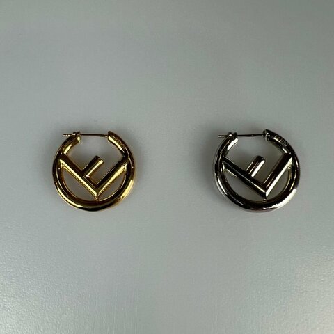 FENDI 金銀雙色LOGO耳環