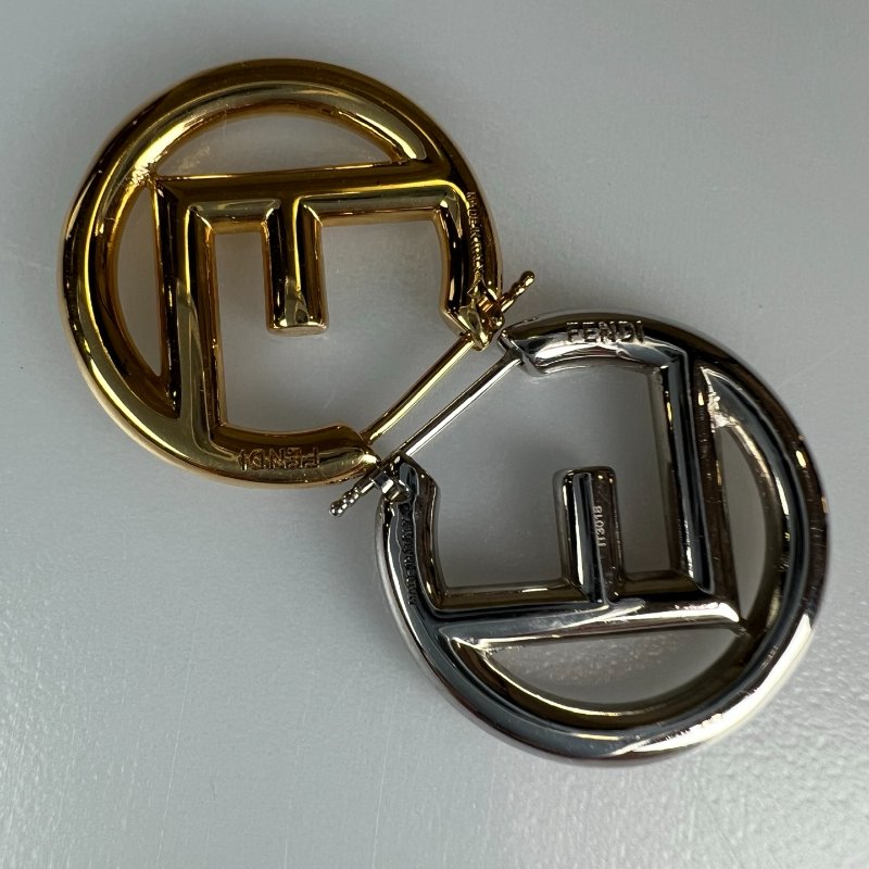 FENDI 金銀雙色LOGO耳環-1