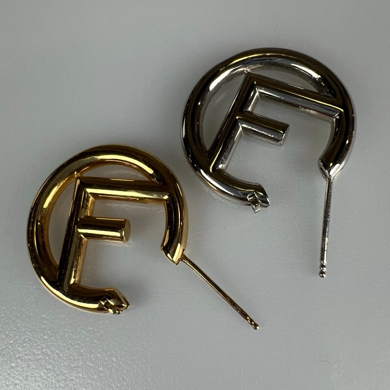 FENDI 金銀雙色LOGO耳環-2