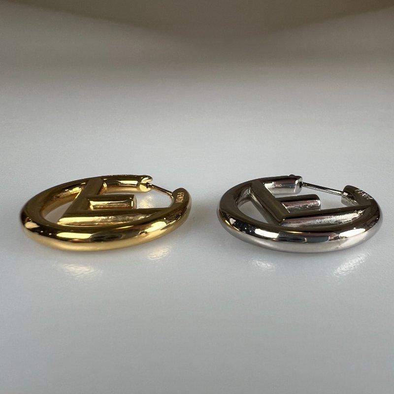 FENDI 金銀雙色LOGO耳環-3