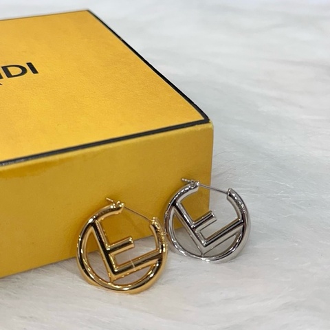 FENDI 金銀雙色LOGO耳環