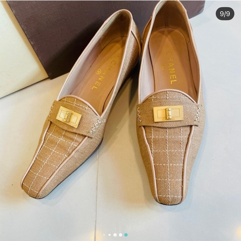 二手正品香奈兒 Chanel格菱紋樂福鞋/套裝搭配鞋～繁花的穿搭風格 vintage（看圖看內文）