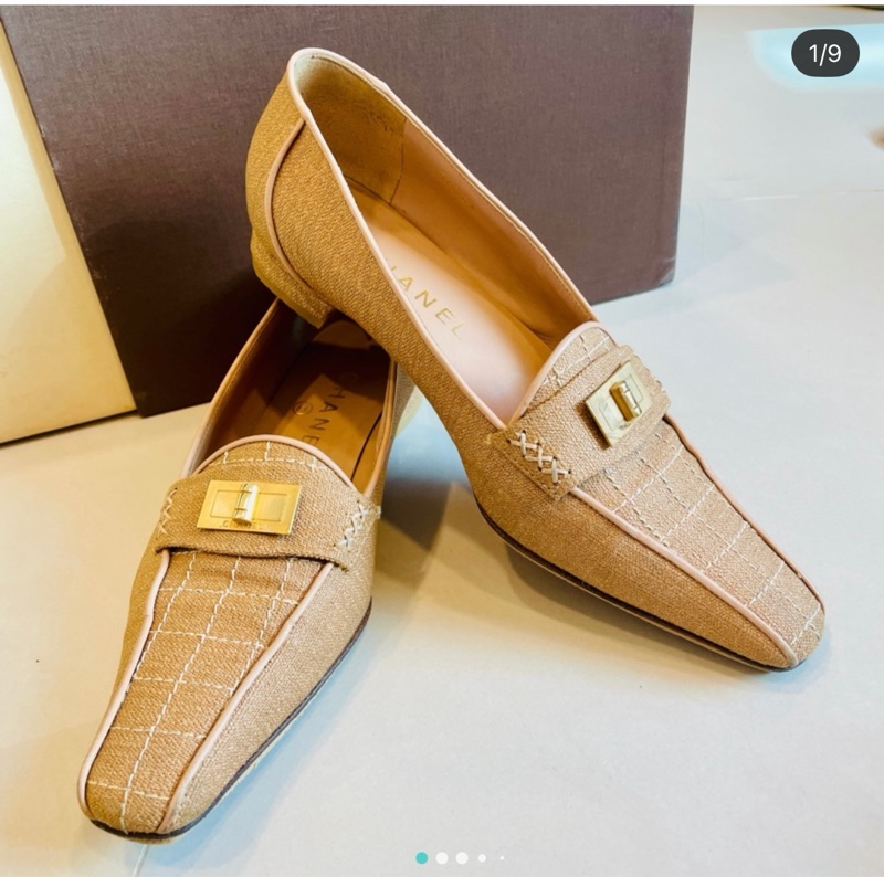 二手正品香奈兒 Chanel格菱紋樂福鞋/套裝搭配鞋~繁花的穿搭風格 vintage(看圖看內文)-8