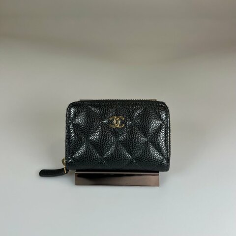 CHANEL CFㄇ拉零錢包荔枝黑 晶片款