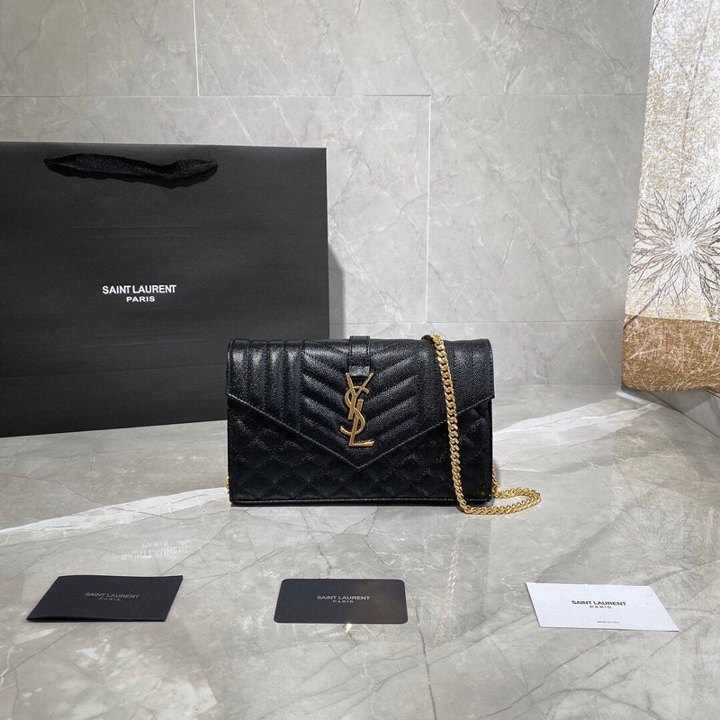 Saint Laurent 女士 ENVELOPE 小號黑色絎縫紋理真皮包均碼碼小號、21cm*6cm*13cm-2
