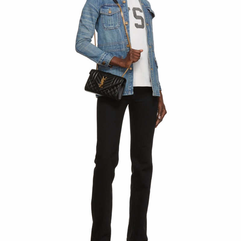 Saint Laurent 女士 ENVELOPE 小號黑色絎縫紋理真皮包均碼碼小號、21cm*6cm*13cm-7