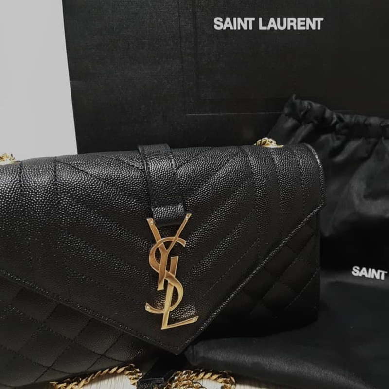 Saint Laurent 女士 ENVELOPE 小號黑色絎縫紋理真皮包均碼碼小號、21cm*6cm*13cm-8