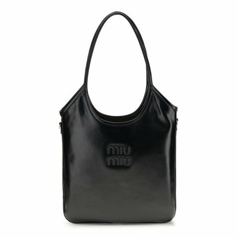 【MIU MIU】Ivy 側面加厚 皮革 手袋 托特包 肩背包 全黑色 5BG311