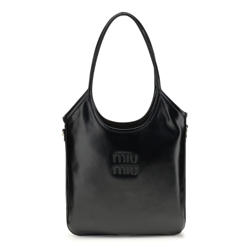 【MIU MIU】Ivy 側面加厚 皮革 手袋 托特包 肩背包 全黑色 5BG311-4