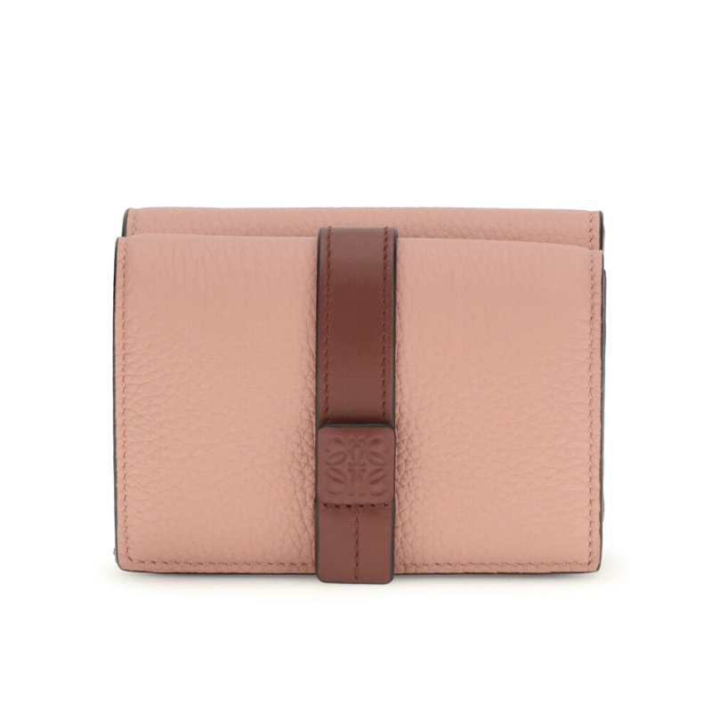 【LOEWE 羅威】Trifold 柔軟粒面小牛皮 三褶 皮夾 中夾 短夾 皮夾 胭脂色 桃花心木色-0