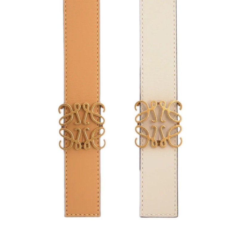 【LOEWE 羅威】Anagram 雙面 皮帶 2.8公分寬 暖沙色 淺燕麥色 青銅色-3