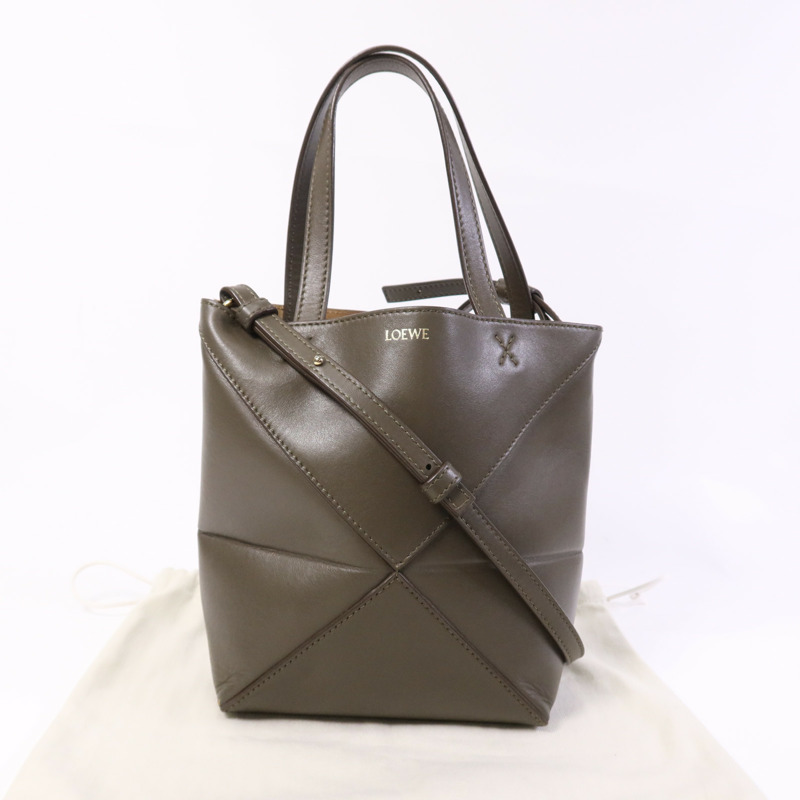 LOEWE 牛皮皮革Mini Puzele Fold Tote金扣手挽肩背兩用袋-15